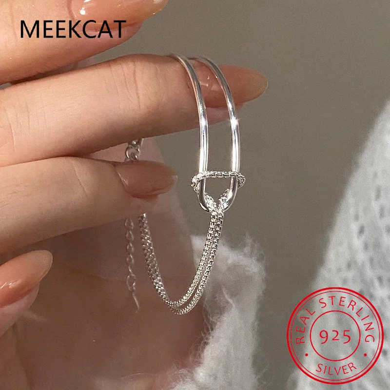 Real 925 Sterling Silver Asymmetric Double Layer Chain