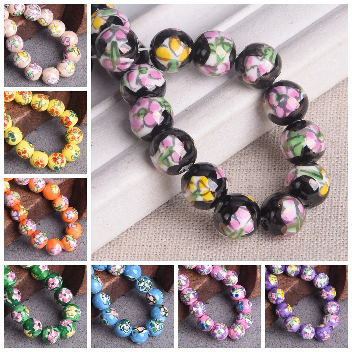 Boutigem 160Pcs Round Porcelain Beads – 8-10.5mm Flower Printed Ceramic Spacer Beads For DIY Jewelry Making (Earrings, Bracelets) - View #10