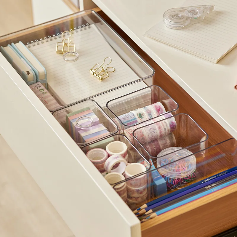 Clear Drawer Organizer Sets Acrylic Box Plastic Storage Box Stationery Makeup Organizer Boxes Transparent Storage Box Bins 2
