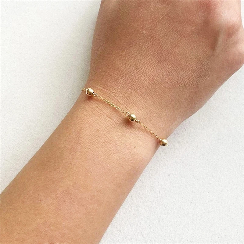 14K 골드 채워진 비즈 팔찌 수제 골드 쥬얼리 Boho 매력 팔찌 여성을위한 빈티지 Anklets 신부 들러리 선물 팔찌