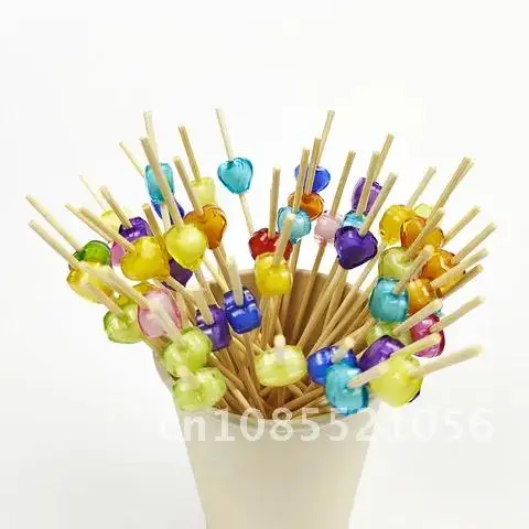 

100 Pieces Assorted Bamboo Skewers Disposable Food Picks Fruit Forks Party Cake Dessert Sticks Birthday Wedding Accessories