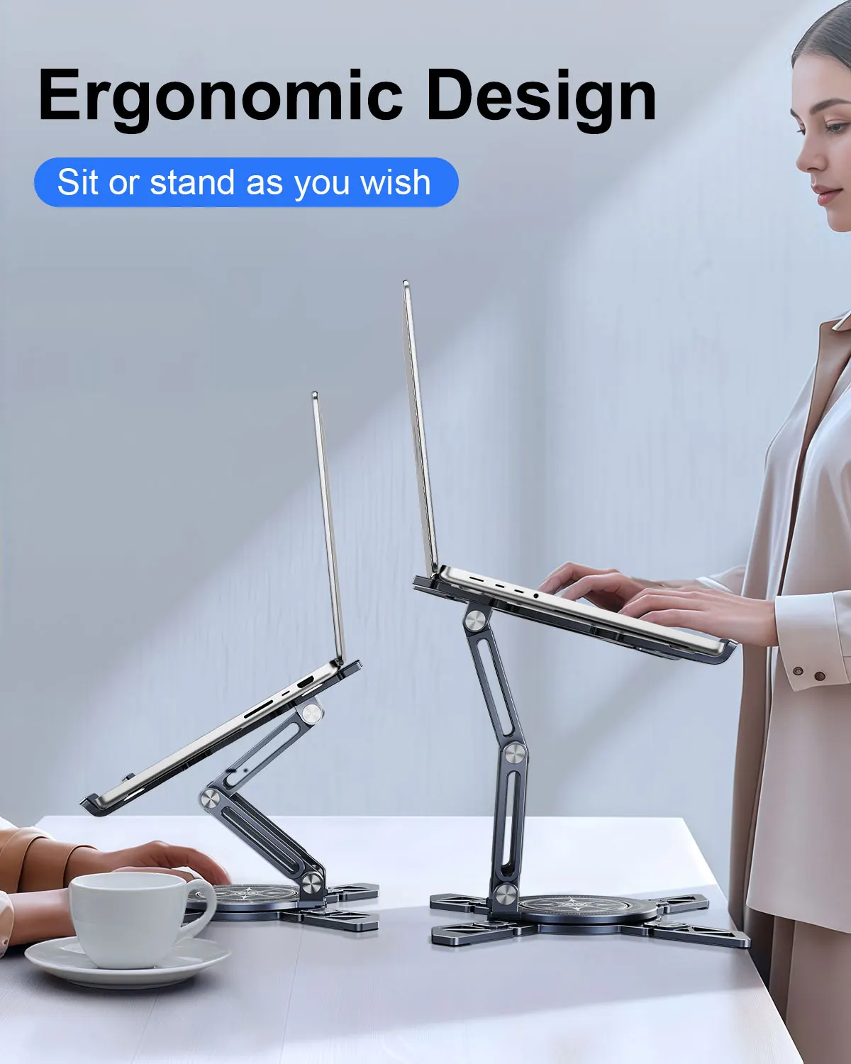 Eary Metal Laptop Stand For Desk Foldable Computer Riser 360° Rotate Base Tablet Notebook Holder Office Accessories for 7-18"In