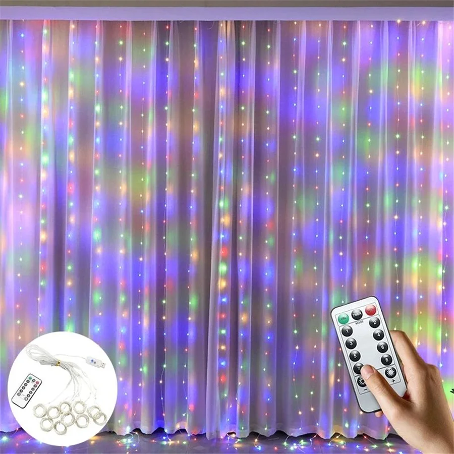 

PAMNNY 3X3/3X2/3x1M 8 Modes Window Curtain String Lights USB Remote Christmas Fairy Garland Lights for Party Wedding Room Decor