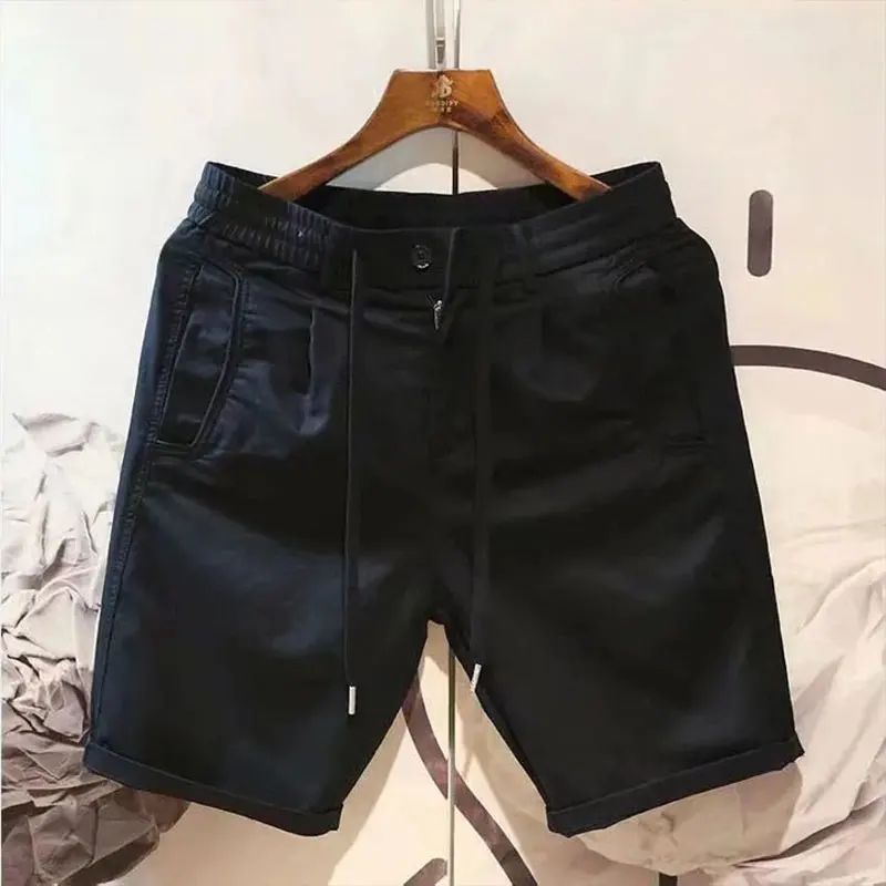 Elegant Fashion Harajuku Slim Fit Male Clothes Loose Casual All Match Sports Shorts Solid Cotton Pockets Straight Leg Shorts