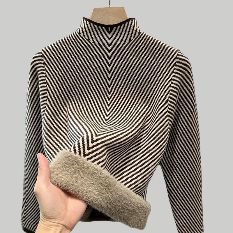 

2023 Autumn/winter Women's New Commuter Half High Neck Plush Sweater Comfortable Long Sleeve Versatile Top