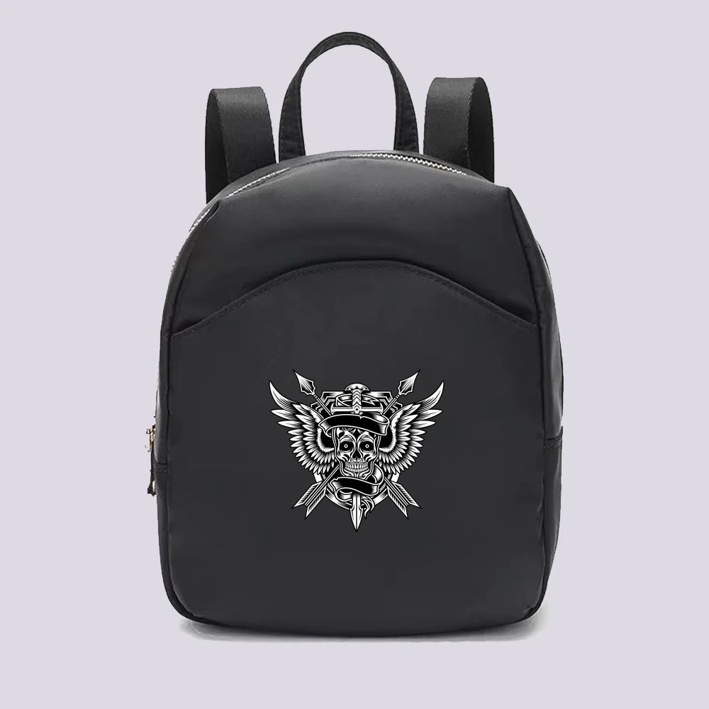 Small Backpacks Women Fashion Skull Printing Female Mini School Bags Black Rucksack for Girls 2022 New Casual Backpack
