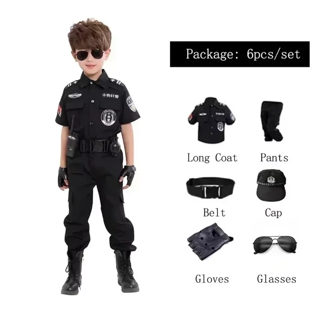 Halloween Children Policeman Cosplay Costume Boys Girls Kid Police Uniform Army Policemen Clothing Sets Party Dress Up Gift