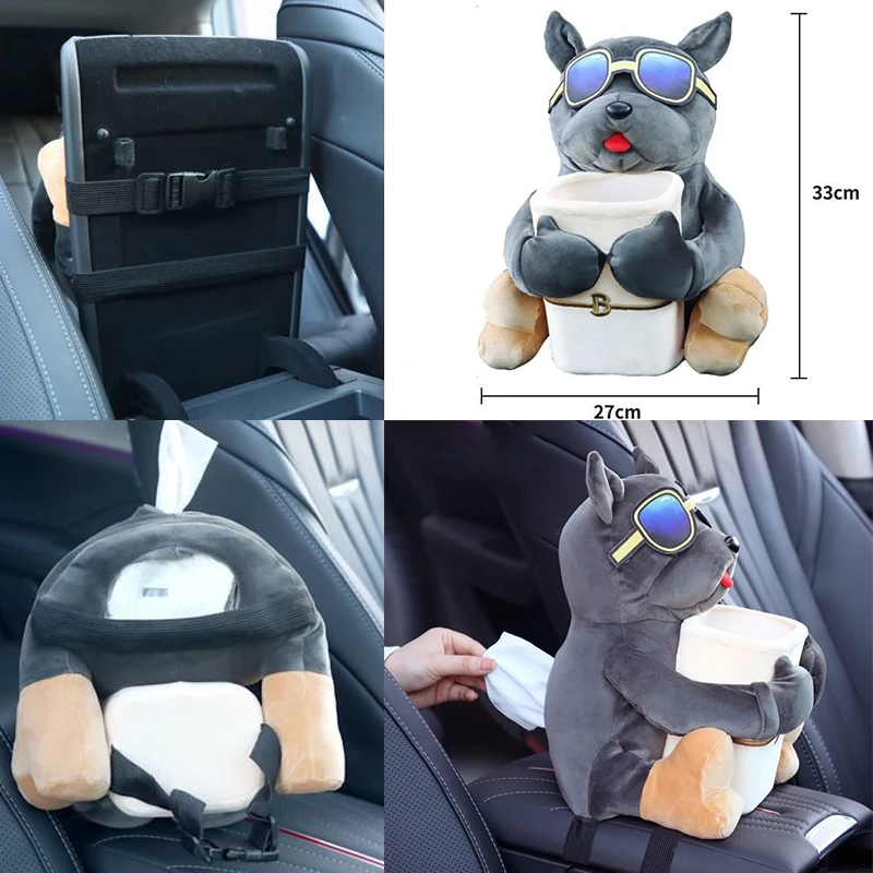 Kuyatioo 2 In 1 Tissue Box Trash Can For Car, Cute Plush Doll Tissue Box, Plush Tissue Holder, Cute Car Accessories, Multifunctional Double-Layer Liner Large Capacity Trash Bin Tissue Storage