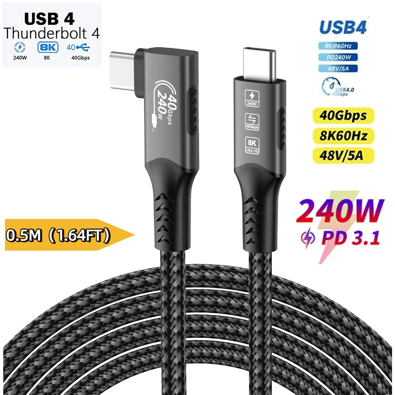 Ultra-Fast Thunderbolt 4 USB4 Extension Cable with 8K Video and PD240W Charging