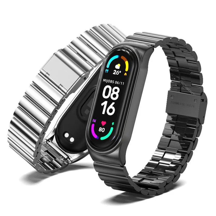 

Ремешок из нержавеющей стали для Xiaomi Mi Band 6 5 4 3, модный умный Браслет из бамбука для наручных часов Mi Band 3 4 5 6