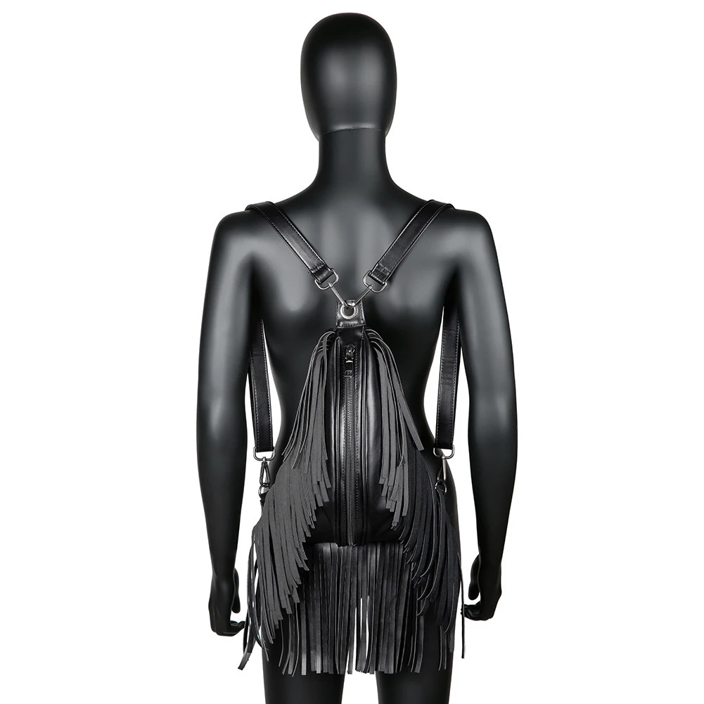 

2024 New PU Leather Backpack Women's Fashion Punk Women's Outdoor Fashion Tassel Backpack Wallet