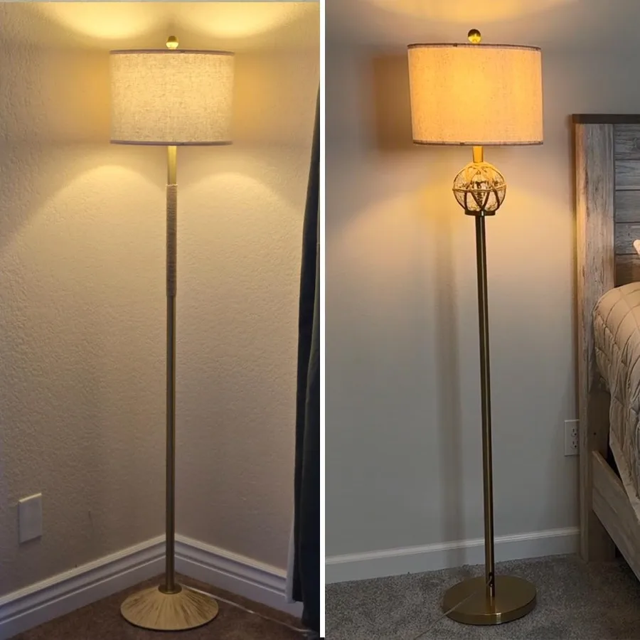 Modern 61.5" Gold Boho Floor Lamp with Rattan Glass Shade 6