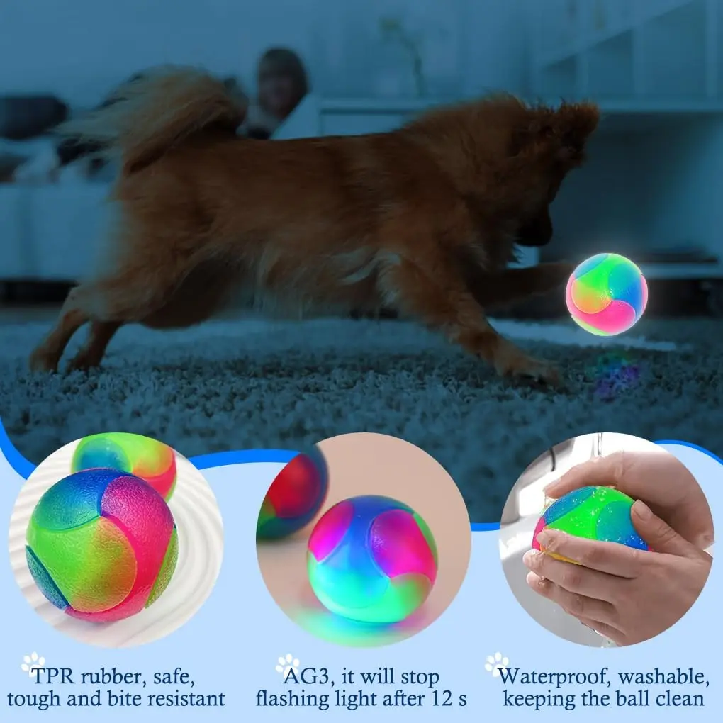 LED Glowing Ball for Dogs, Flashing Glow in the Dark, Elastic Ball Toy, Interactive Toys for Puppy, Chewing Molar Balls 2