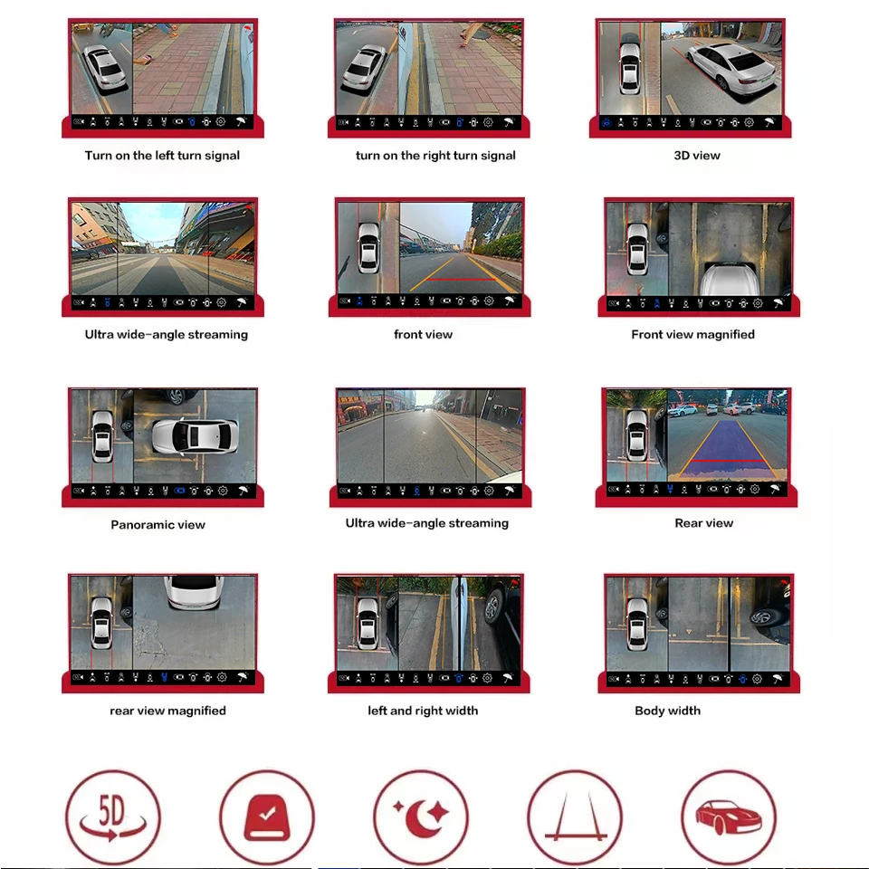 5D 12view 360&deg;camera for car Knob button 360 Panoramic Round Night Vision 2- 24 Hours Parking Surveillance Camera Dvr System