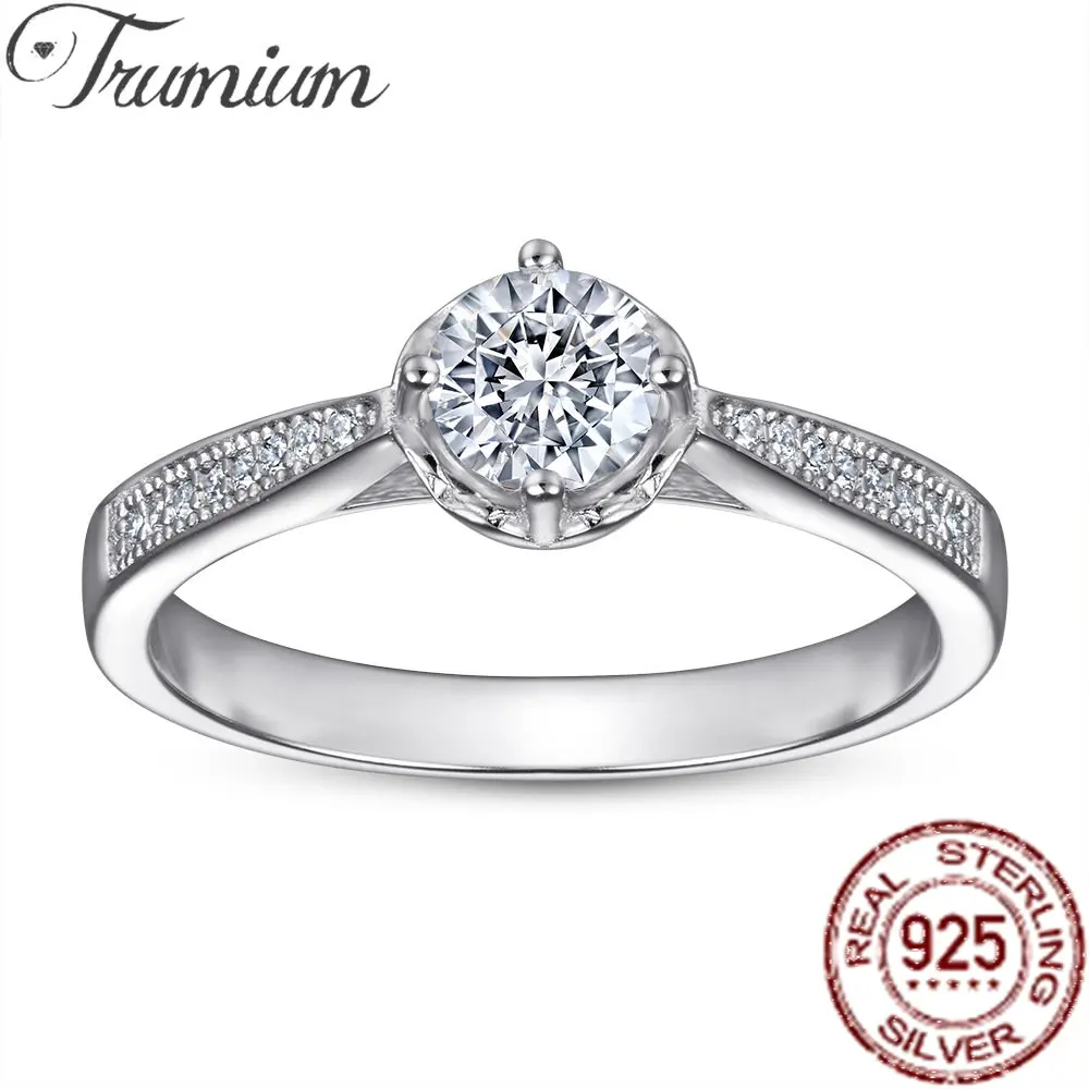 

Trumium 0.6ct 925 Sterling Silver Round Solitaire Zircon Women's Finger Rings Statement Wedding Bands Trendy Fine Jewelry
