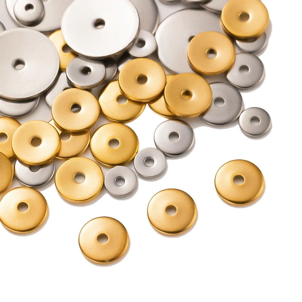 50 Stücke 4/6/8/10mm Edelstahl Goldene Flache Runde Scheibe Lose Spacer Perlen Für DIY Armbänder Halskette Schmuck Machen Liefert