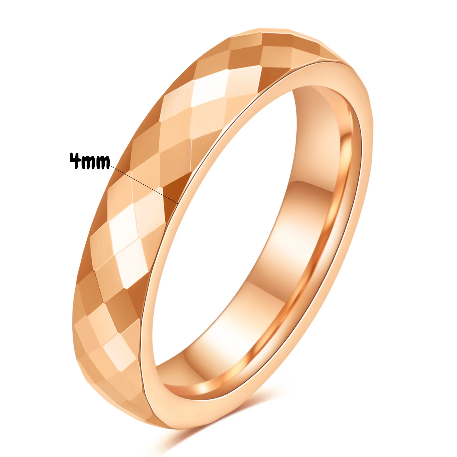 4MM/6MM Black Rose Gold Faceted Edge Dome Polished Tungsten Carbide Wedding Band Couple Rings for Women Men Size 5-12