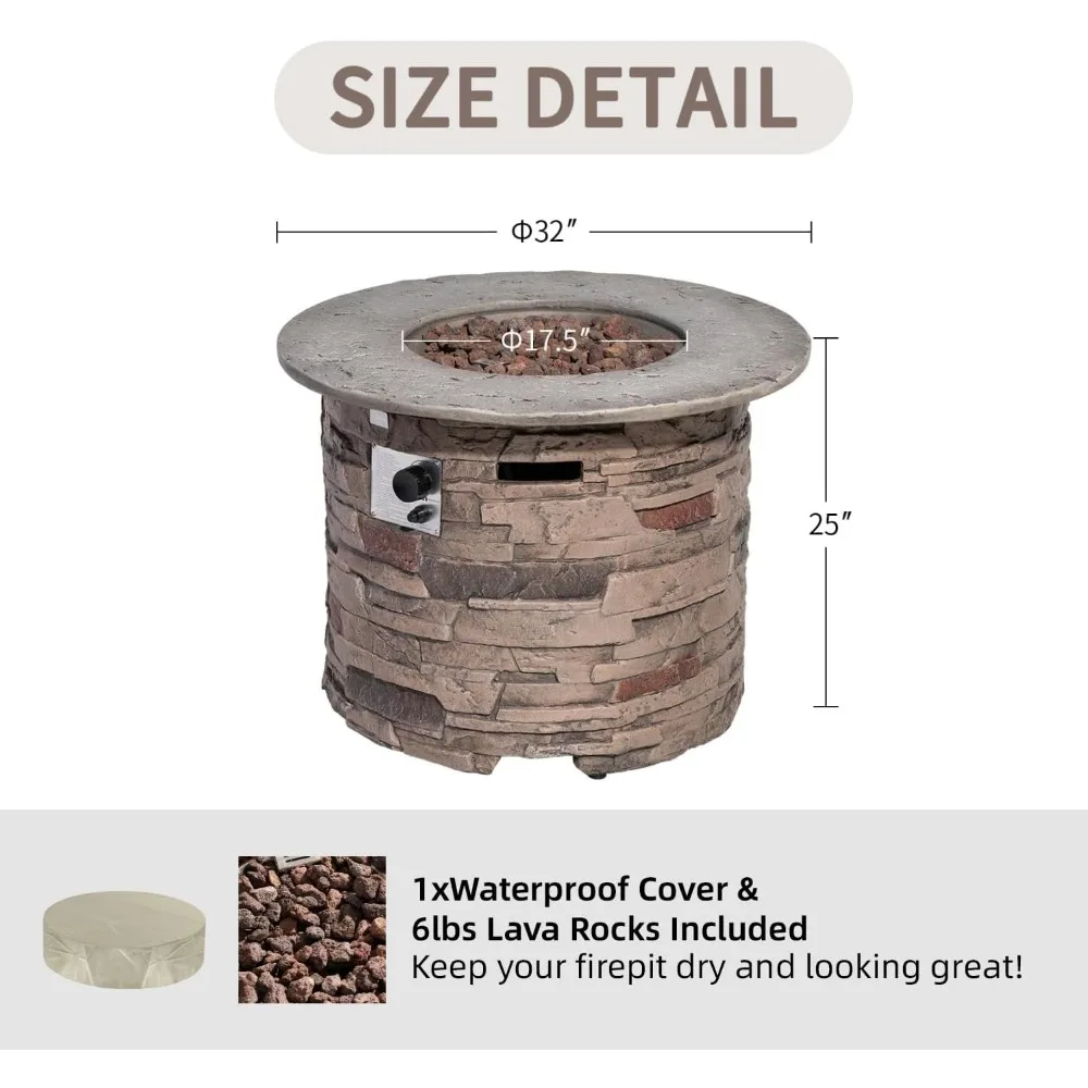 Outdoor Fire Pit Propane Round Fires Pits Table Fire Column, Stonecrest for Outside W Lava Rocks, 40,000 BTU Gas Pit
