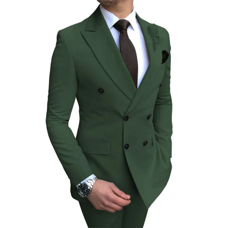 Elegant Men's Suits Wedding Dress Groom Best Man Blazer Pants Double Breasted Business Banquet Slim Fit Fashion Male 2 Piece Set
