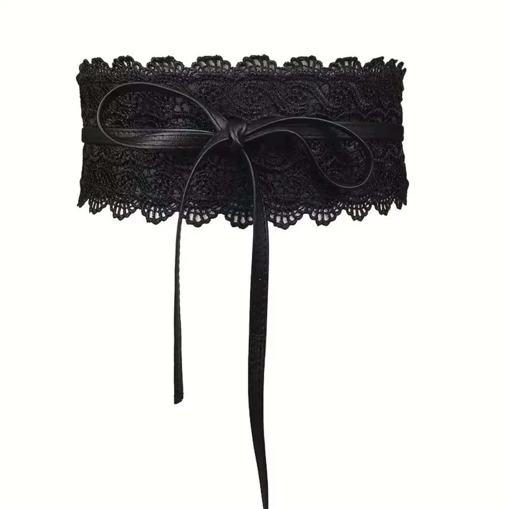 Boho Style Soft Lace Waist Belt Wide Self Tie Bow Tie Belt Wrap Around Cinched Waistband Corset Belt for Dresses