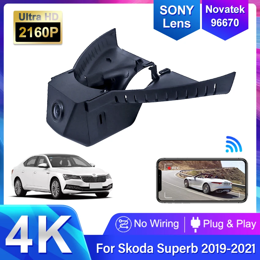 For Skoda Superb 2018-2022 Plug and Play 4K Dash Cam for Car Camera Recorder Dashcam WIFI Car Dvr Recording Devices Accessories