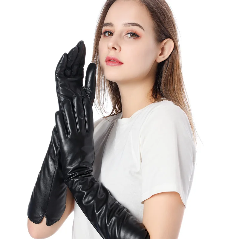 

Sheepskin Gloves Ladies Long Velvet Winter Warm Leather Gloves Wholesale