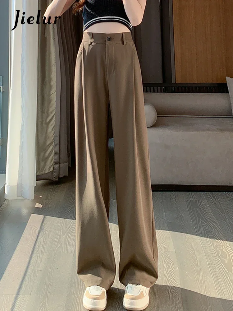 Jielur Solid Color Wide Female Leg Pants Spring New High Waist Slim Casual Straight Suit Trouser Woman Korean Style Simple Pants