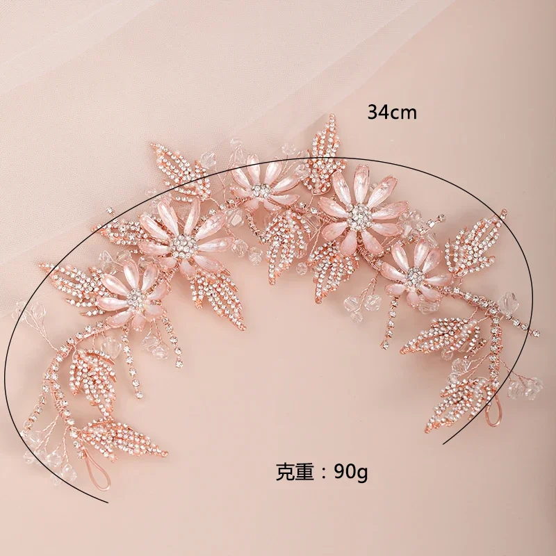 Rose Gold Color Headbands Wedding Hair Accessories Crystal Flower Headband Hairbands Tiara Women Headdress Bridal Hair Jewelry