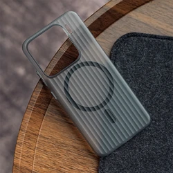 Ultra Thin Corrugated Pattern Matte Translucent Hard PC Magnetic Wireless Charging Case for Xiaomi Mi 14 Pro (WL Matte CX Black)
