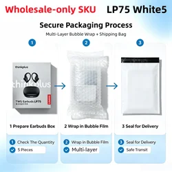 Sports Wireless Earphones with Mic, Button Control, LED Display, HiFi Stereo Sound, Bluetooth 5.3 TWS Headphones (LP75 White5)