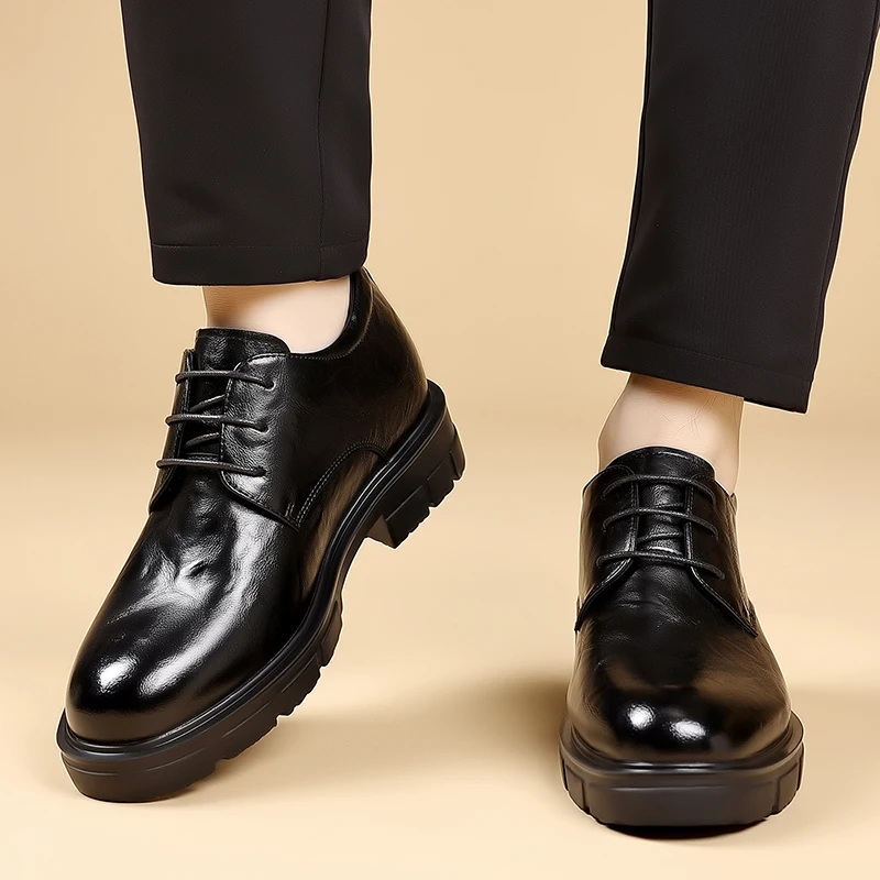 حذاء كاجوال عصري من الجلد الأسود للرجال للتنقل اليومي في الهواء الطلق حذاء أكسفورد ناعم سوليد مضاد للانزلاق ومقاوم للاهتراء حذاء رسمي