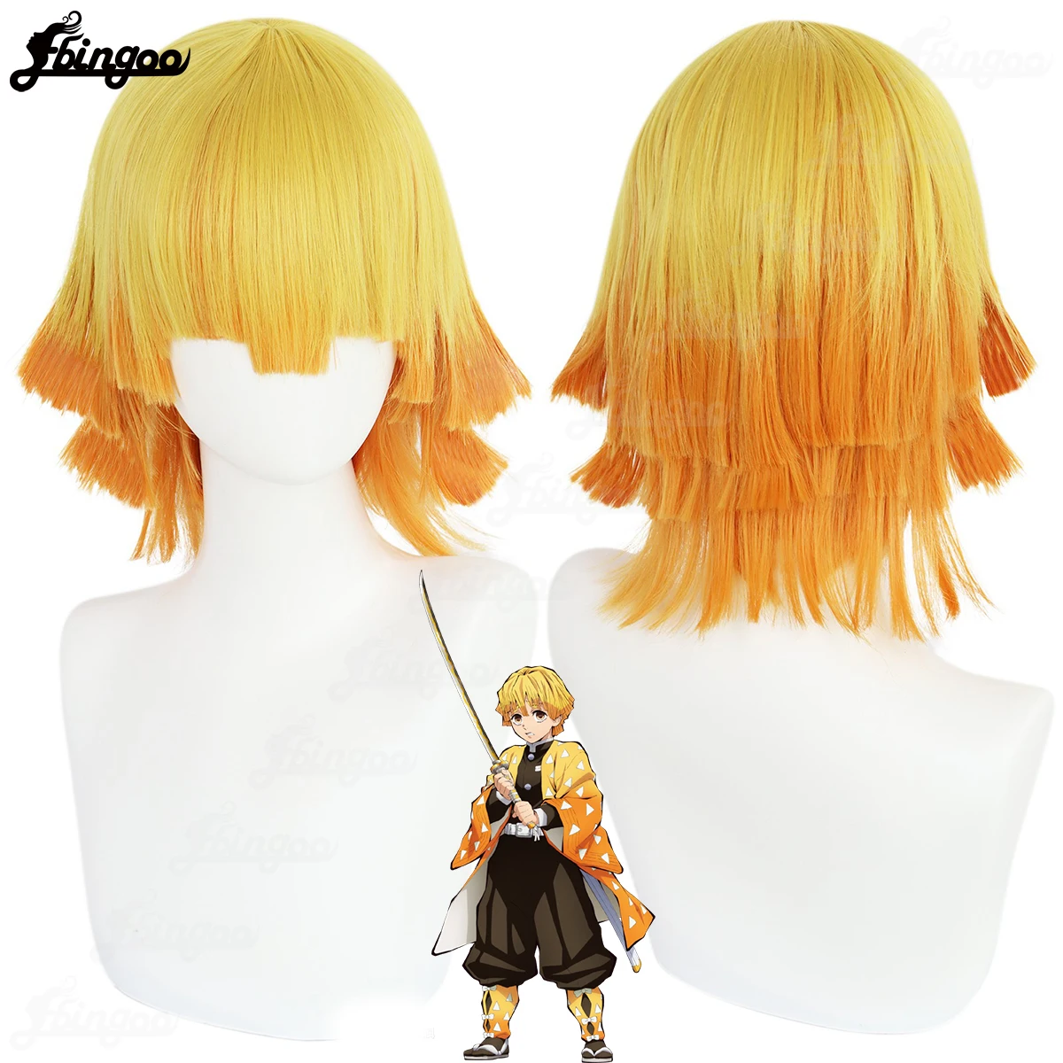 Ebingoo Synthetic Wig Demon Slayer Kimetsu no Yaiba Agatsuma Zenitsu Cosplay Wig Short Yellow Heat Resistant Hair Costume Wigs фигурка demon slayer kimetsu no yaiba zenitsu agatsuma breath of thunder