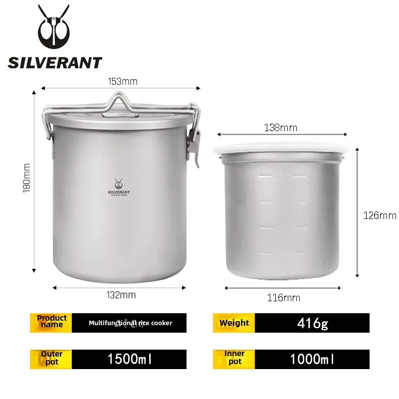 Pure Titanium Pot Cooking Multifunctional Outdoor Camping Large Capacity Pot Cooking Artifact Boiling Water