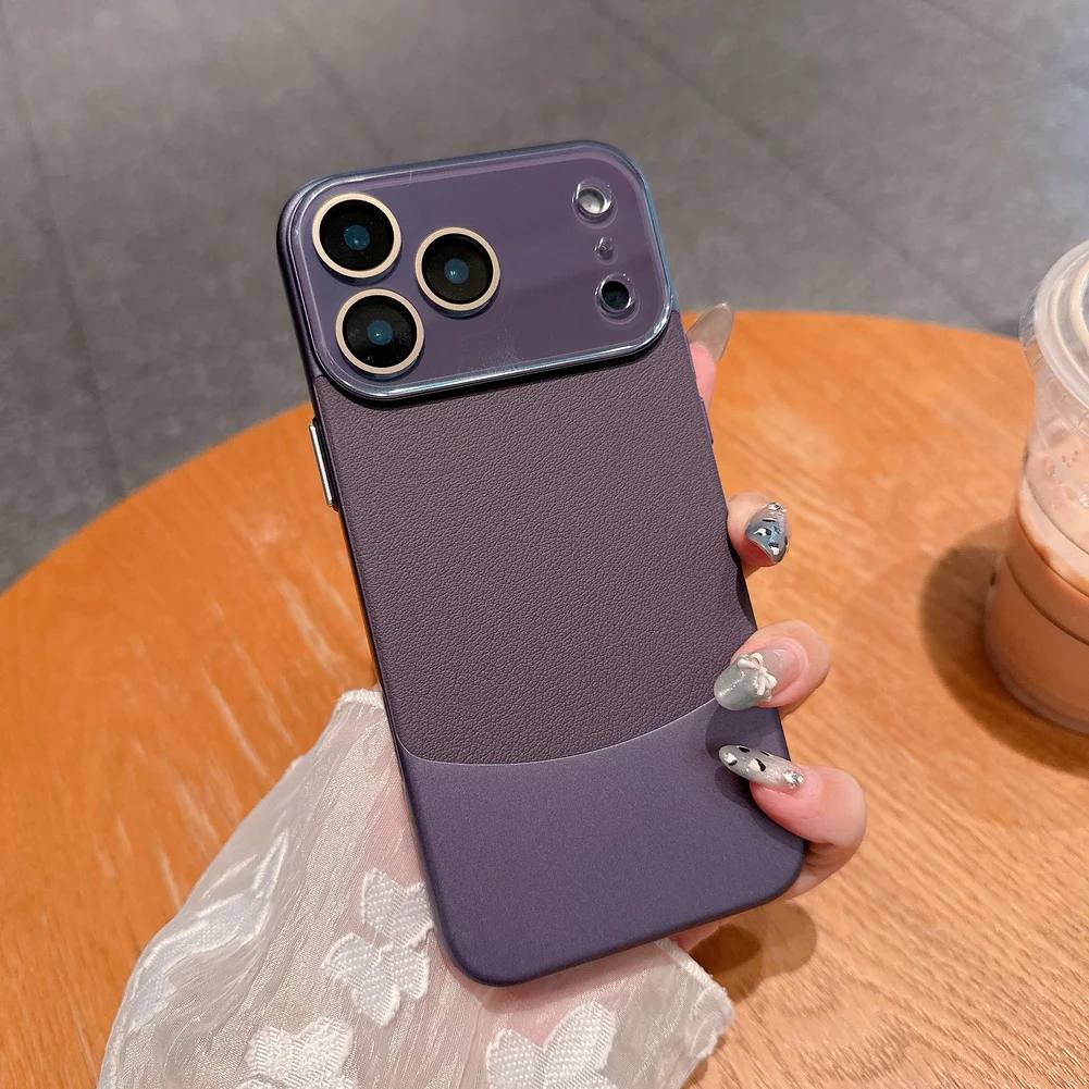 Luxurious Nappa Leather Lychee Pattern Two-Tone Case with Lens Protection