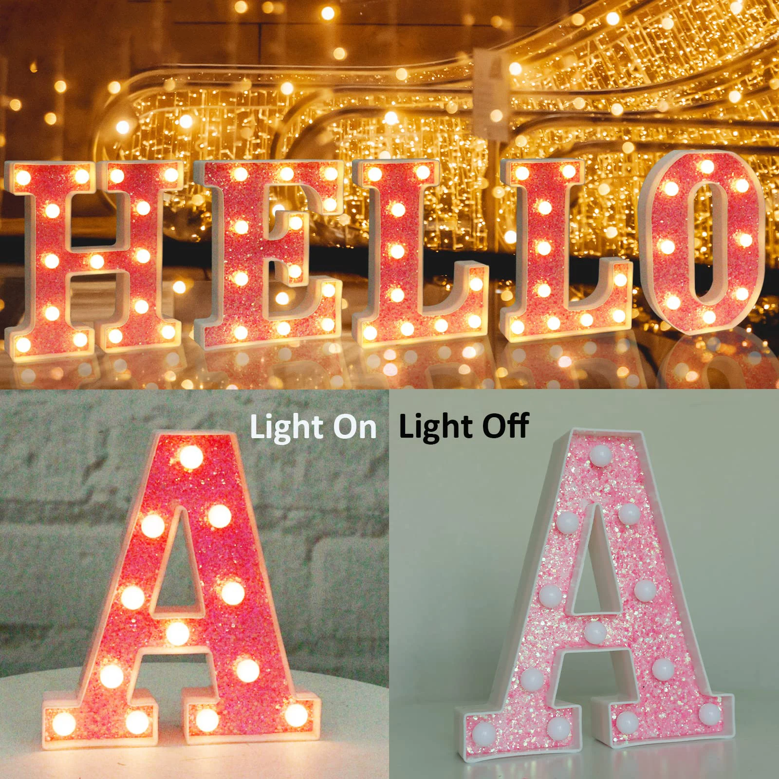 Upgrade LED Letter Lights Glitter Alphabet Light Up Letter Sign Night Light Gifts Birthday Wedding  Christmas Party Decoration