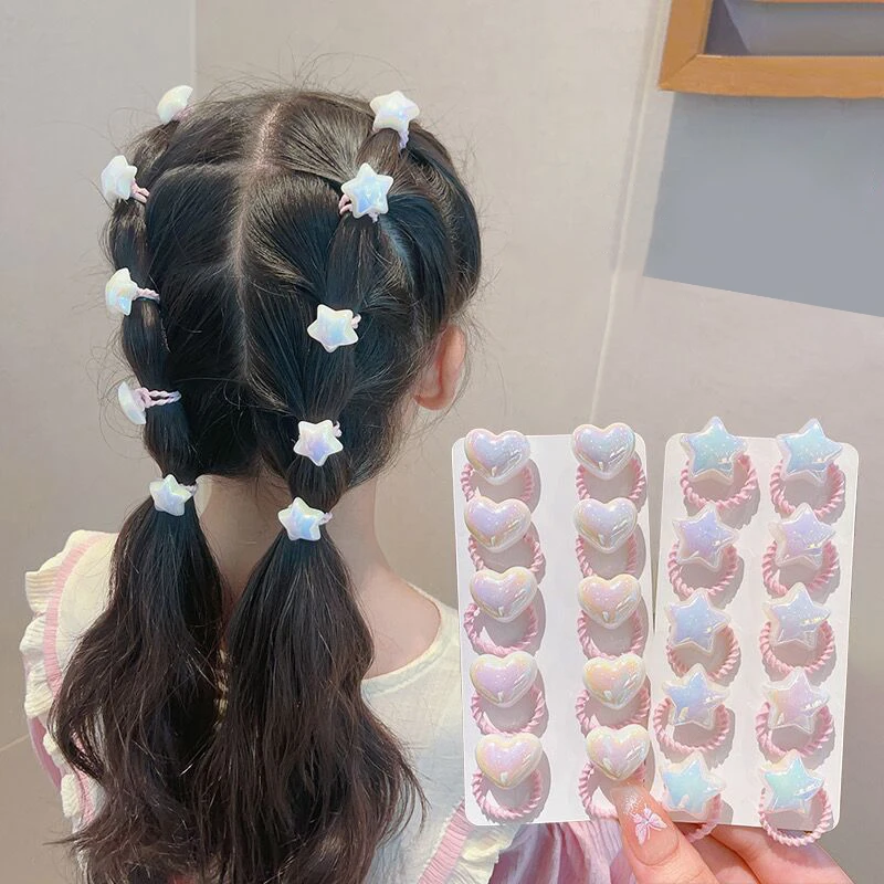 10Pcs/Lot Cute Baby Hair Ties Colorful Love Star Round Hair Band Girls Elastic Rubber Bands Kids Hair Accessories 2