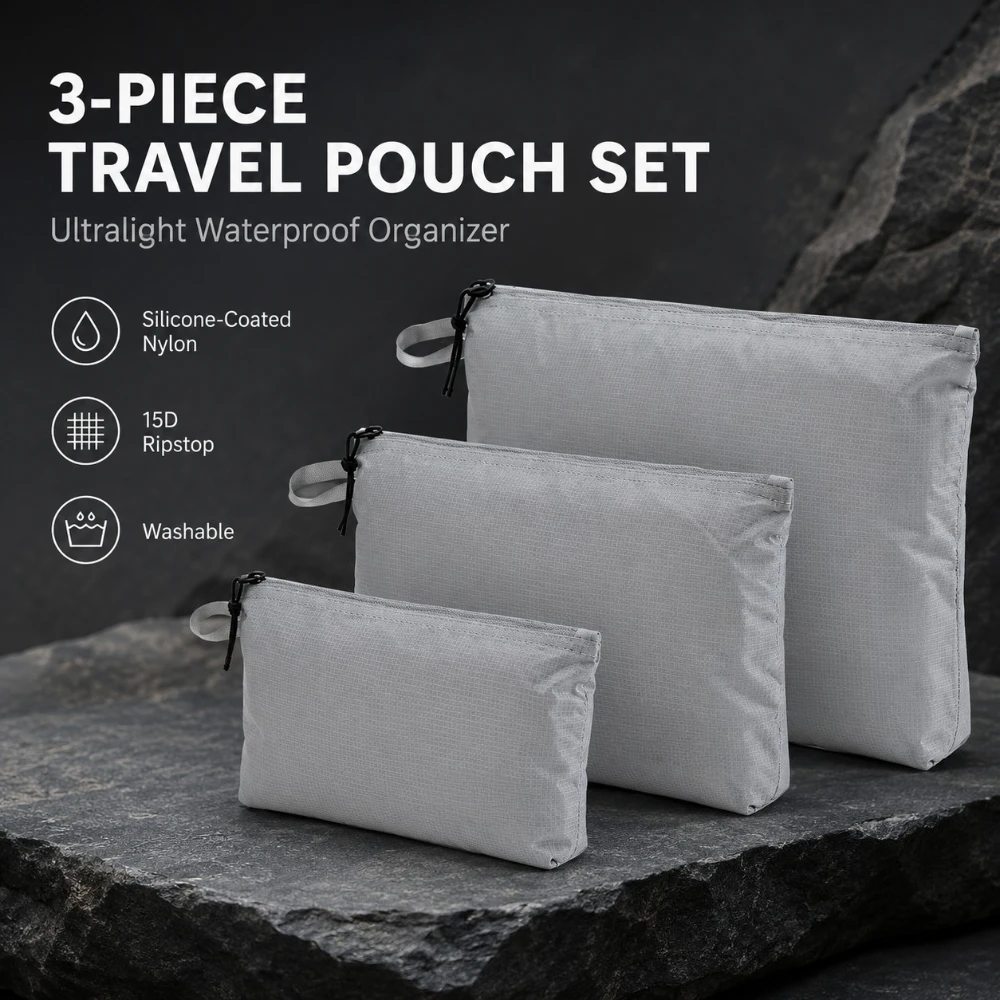 Ultralight Waterproof Travel Pouch Set - Silicone Coated Nylon Organizer Bags