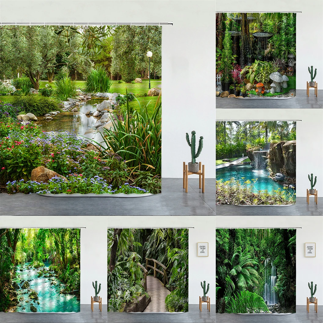 ParkGardenTreeFlowerPondNatureLandscapeShowerCurtainBathroom