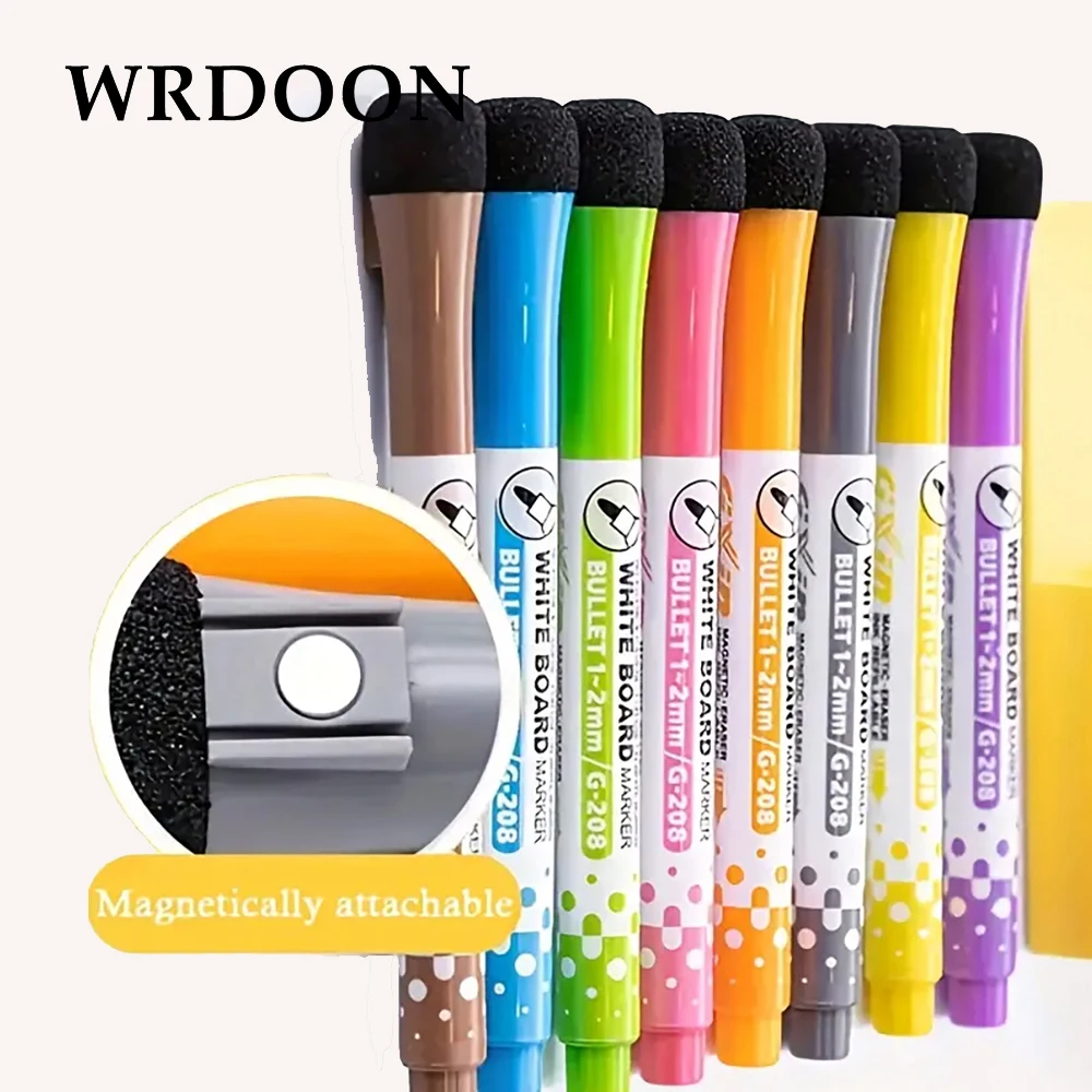 8pcs Colors School Classroom Whiteboard Pen Dry White Board Markers Built In Eraser Student Children's Drawing Pen Stationery 8pcs aluminum alloy 90 degrees glass clamp 8 20mm glass board double sides glass clamps shelves support bracket clips