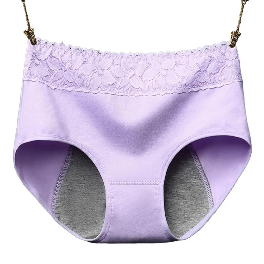 Women Panties Lace Patchwork Plus Size Seamless Leak Proof Menstrual Period Briefs for Daily Wear 3
