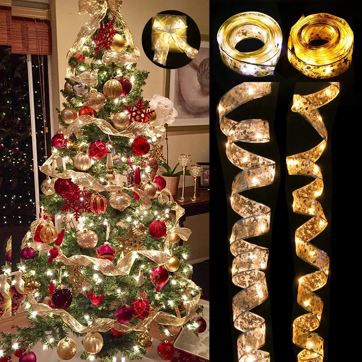 

Christmas Ribbon Fairy Light String Merry Christmas Decorations For Home 2023 Cristmas Ornament Xmas Navidad Gifts New Year 2024