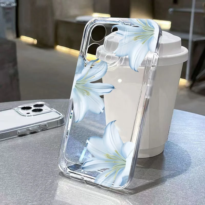 Fashionable White Lily Transparent Phone Case