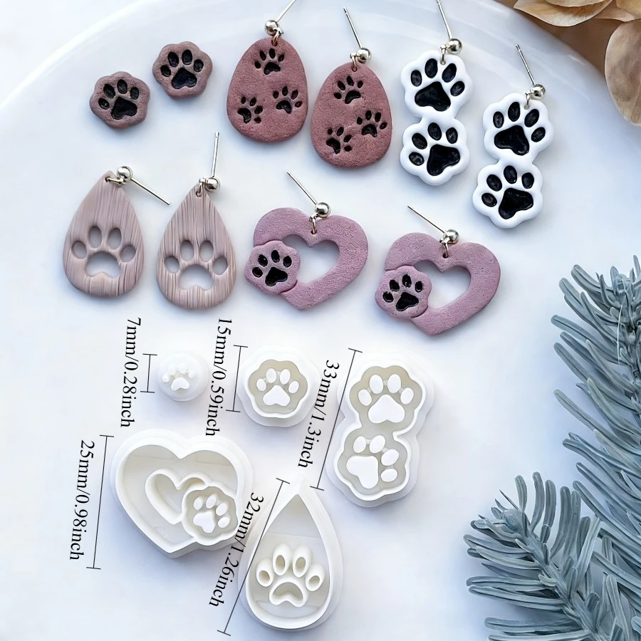 5-teiliges Set Niedliche Hundepfoten-Formen aus Polymer Clay, PLA Tierpfoten-Ohrringformen für Schmuckherstellung, Bastelwerkzeuge für Tierliebhaber – Detail 2