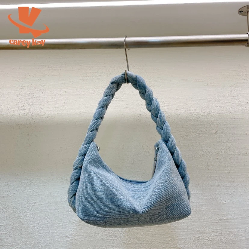 

CAREY KAY Winter Denim Canvas Woven Shoulder Underarm Bag for Women Messenger Tote Bag Aesthetic 2022 Luxury Designer Handbags