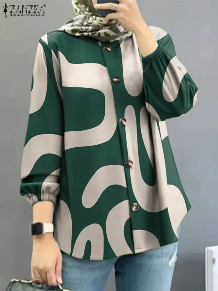

Women Long Sleeve Dubai Turkey Muslim Blouse ZANZEA Fashion Abaya Blouse Casual Holiday Tops Mujer Vintage Floral Printed Shirt