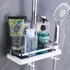 Shower Storage Holder Bathroom Shelf Pole Shelves Shampoo Tray Stand No Drilling Lifting Rod Shower Head Holder Rack Organizer 6