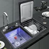 Large Size Smart Single Bowl Stainless Steel Farmhouse Kitchen Sink With Dish Washer & Drying Machine 4