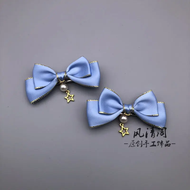 

Japanese Lolita Cute Girl kc Double ponytail Hairband Korean Bowknot Pearl Temperament Fairy Little Fresh Headdress Girl