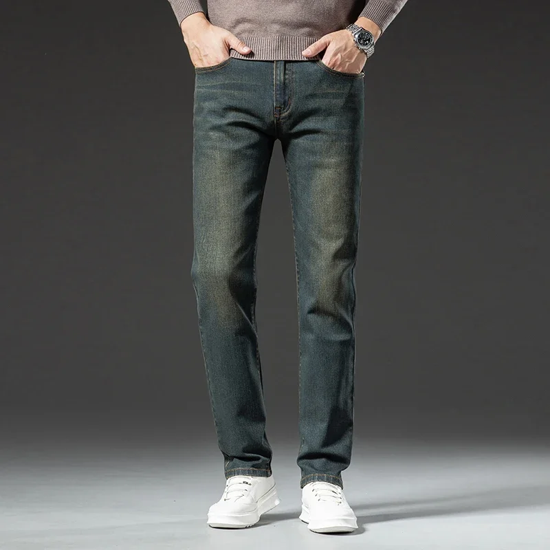 Sulee Premium Jeans Men's Autumn 2023 New Elastic High End Business Casual Old Vintage Straight Leg Jeans 2