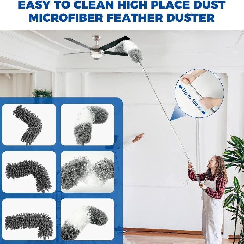 2.8M Duster Brush Microfiber Extendable Curved Ceiling Cleaning Broom Household Electrostatic Dust Collector